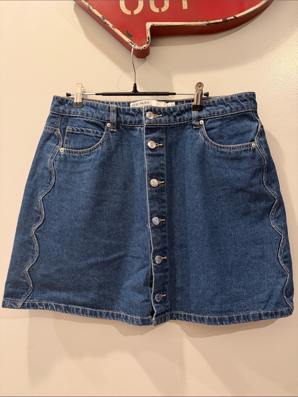 VERO MODA Dark Blue Button-Front Denim Mini Skirt